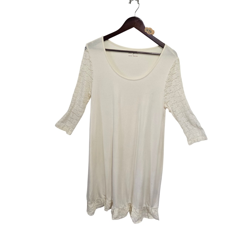 April Cornell Cream Lace Sleeve Tunic Top Womens Medium Ruffle Hem Knit Ivory